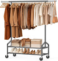 Heavy Duty Clothes Rack, Rolling Clothing Rack Load 650 LBS for Hanging Clothes with 2 Sturdy Shelves, Metal Garment Rack with Wheels for Bedroom, Laundry Room, Retail Store, Black