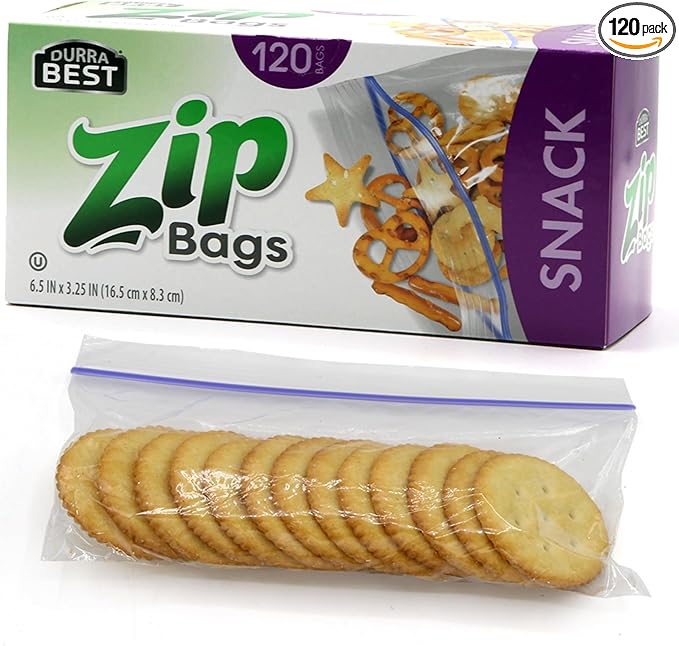 Snack Zip Bags - 120 Count | Resealable, Leak-Proof & Freezer Safe Reusable Bags for Snacks, Fruits, Veggies, Lunch & Small Sandwiches | BPA-Free, Durable Zip Seal | DURRA BEST