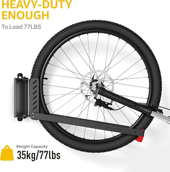 monTEK No-Lift Swivel Bike Wall Mount, Bike Hangers for Garage, 1 Pack | Space-saving bike storage rack pivots 120°; 4 settings fit 16-29 in wheels and tires up to 3.54 in wide; holds 77 lb each