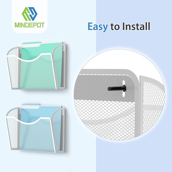 MINDEPOT Wall File Organizer - Heavy Duty Iron Office File Holder for Wall Mount - Hanging Document Organizer for Business, Classroom, Home Office