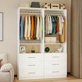 Closet System of 2 Sets, 4FT-10FT Closet Organize System with 6 Wooden Drawers, 4 Hanging Rods & Shelves, Walk in Closet System Storage, Modular Closet System, White(4FT)