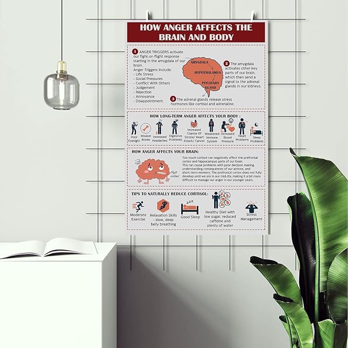 LOLUIS Mental Health Poster, Therapy Educational Supplies Art Print Classroom School Office Decor (Anger Management, Custom Frame Type)