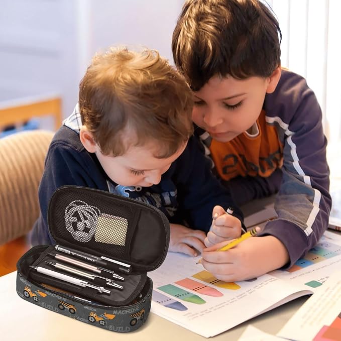 Truck Large Pencil Case for Girls Boys, Pencil Pouch Pen Bag Kids Teen | Big Capacity with Flip Top Zipper Stationery Organizer Storage Back to School Supplies for School Office College Student