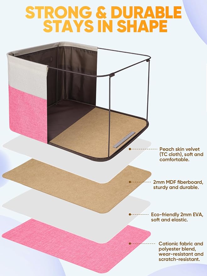 BALEINE 1 Pack Fabric Closet Storage Bins for Shelves, Linen Closet Organizers and Storage, Decorative Baskets for Organizing, Shelf, Clothes, Home, Office (Pink, 12"x8"x8")