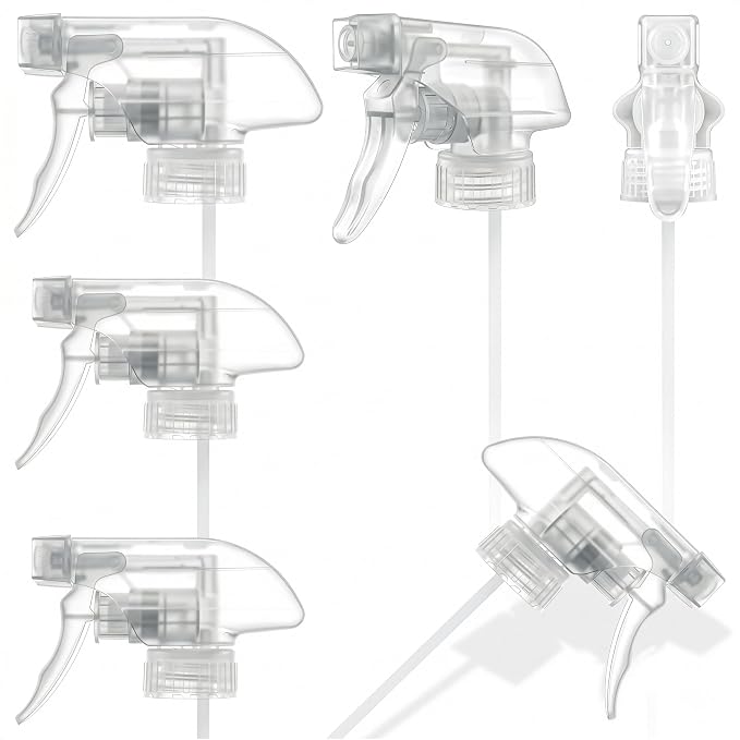 ALPENKOK 6 Pack Spray Nozzle for Bottles, Trim-To-Fit Tube; Plastic (Clear) | Spray Bottle Nozzle Replacement; Fits 8 and 16 Oz; Trigger Sprayer with Mist, Stream & Off Modes; for Cleaning and Garden