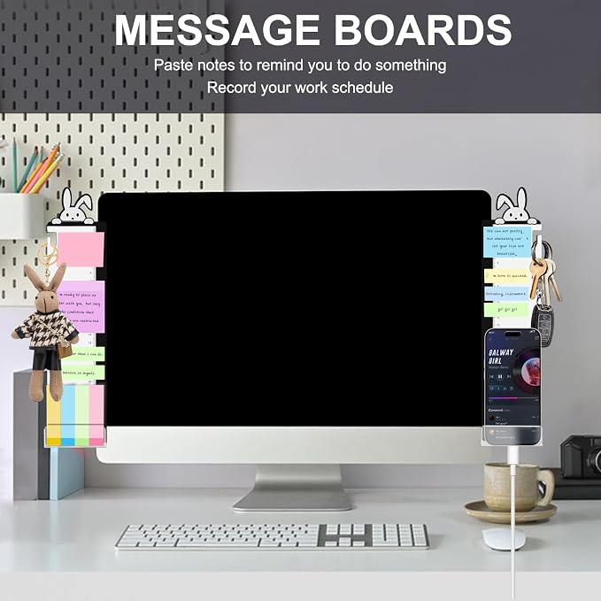 Office Desk Accessories 2pcs Computer Monitor Memo Board - Transparent Computer Side Panel Memo Creative Monitor Side Panel with Phone Holder Suitable for Office Home Desktop (with Grease Pencil)