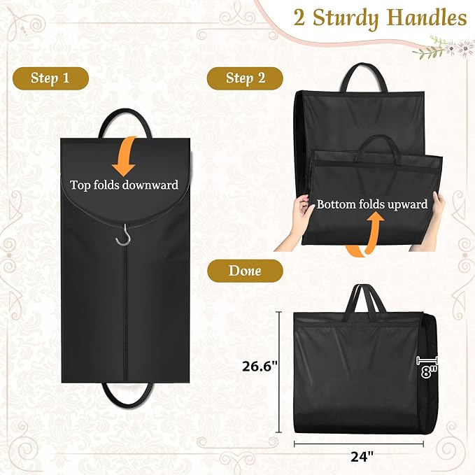 KEETDY Wedding Dress Garment Bag for Travel with 4" Gusseted Long Hanging Dress Bags for Gowns for Women Garment Cover Clothes Storage for Closet (Black, 65 inch)