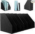 SAYEEC 2Pcs Collapsible Plastic Magazine File Holder Vertical Binder Storage Organizer for Desk Sturdy Upright Desktop Magazine Organizer Folder Rack for Office School Home (3 Compartments, Black)