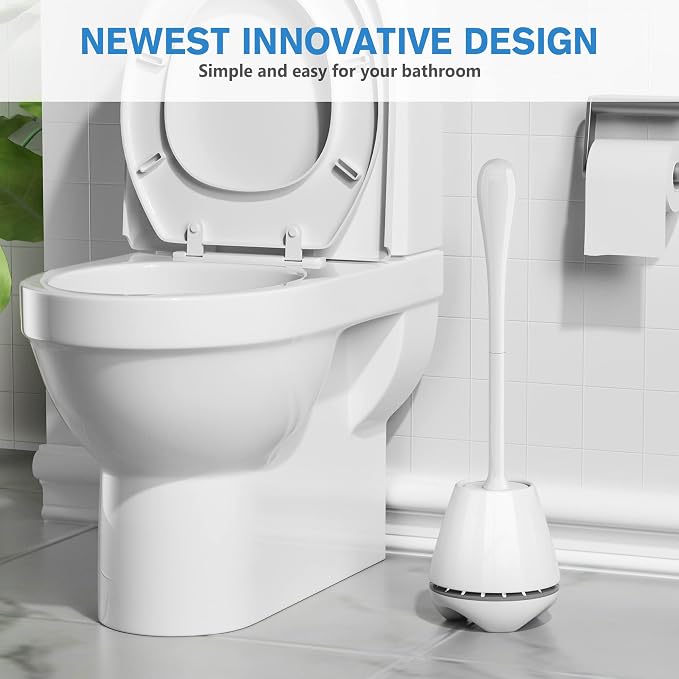 Toilet Brush and Holder 2 Pack, Toilet Brush with Ventilated Holder, Toilet Bowl Brush with Long and Large Handle for Bathroom-Toilet-Cleaning-Bristles-Comfortable