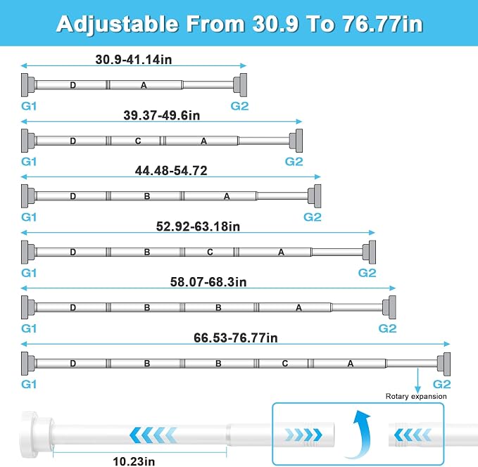 Tension Curtain Rod 30 To 76 Inch White Tension Rods Adjustable Spring Loaded Curtain Rods 7/8" Curtains Rods No Drilling Tension Rods For Windows Bedroom Closet Doorway Door