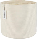 XUANGUO Cotton Rope Woven Basket, 16x14 in Kids Laundry Basket, white | Round blanket basket and small laundry basket; baby hamper or nursery storage bin for girls, boys, toys, clothes and shoes