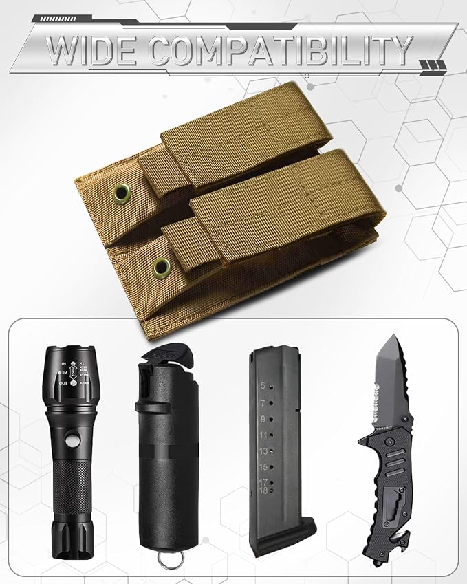ELVO Pistol Magazine Holster, Double 9mm Mag Pouch | Open-Top Dual Magazine Holder, Tactical Belt, Molle Compatible