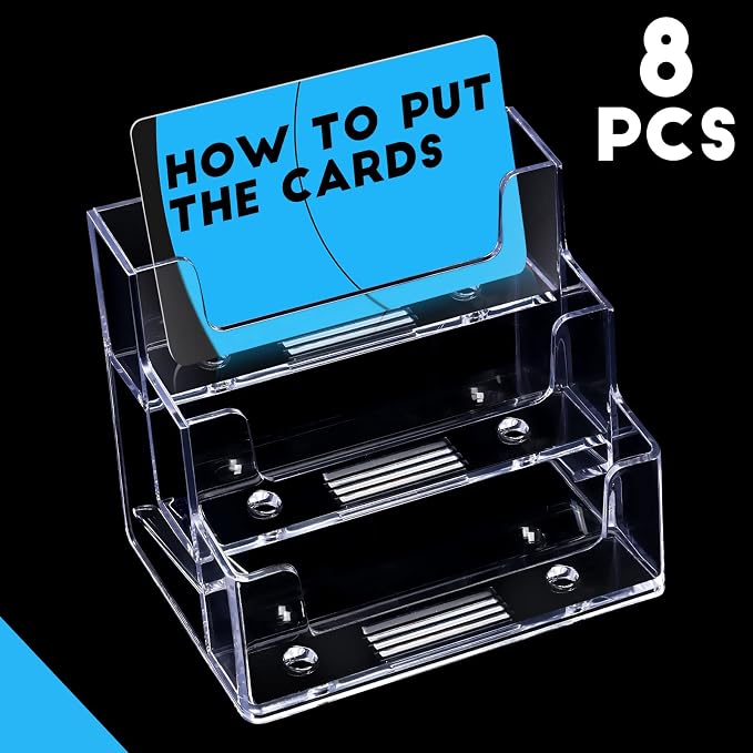 TecUnite 8 Pieces Business Card Holder for Desk 3 Tiers Clear Acrylic Stand for Business Card Organizer Storage Holder Display for Office and Company, 180 Cards Capacity