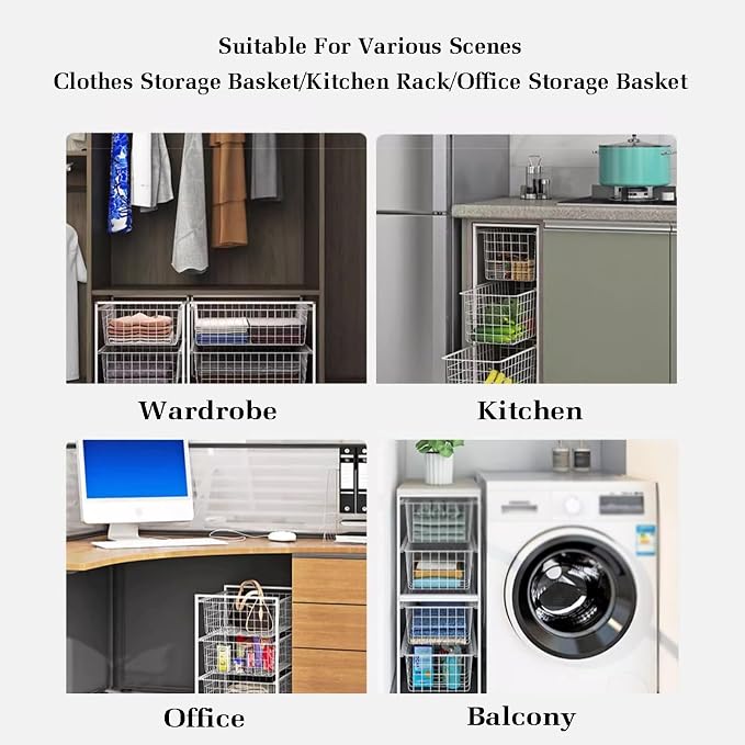 Compact Hanging Pullout Drawer Basket, Stackable Shelf Baskets Organizer,Shelf Steel Wire Pullout Hamperfor Kitchen,Pantry,Wardrobe(450x370x680mm)