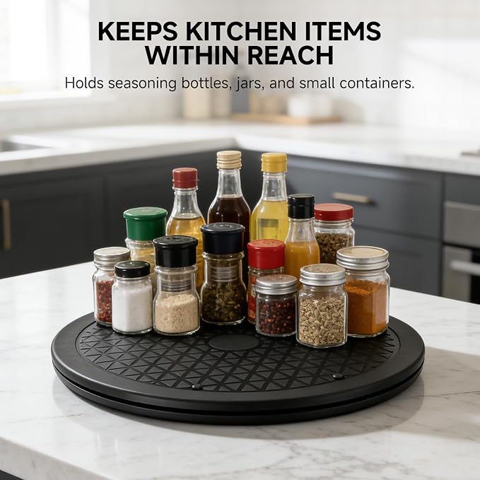Lazy Susan Turntable 6 Pack 12 Inch Black, Plastic Turntable Organizer, Lazy Susan Organizer for Cabinet Pantry Fridge Kitchen Countertop