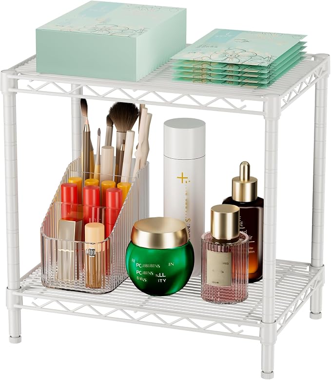 SINGAYE Small 2 Tier Shelves Wire Storage Shelving Adjustable Metal Shelf | Home Storage Small Rack Pantry Closet Unit for Laundry Room Organization Bathroom Kitchen
