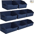 Homsorout Closet Baskets for Shelves Trapezoid - Decorative Storage Baskets with Handle, Closet Bins for Organization, Shelf Storage Bins for Clothes, Books, Home, Office, 8 Pack, Navy Blue