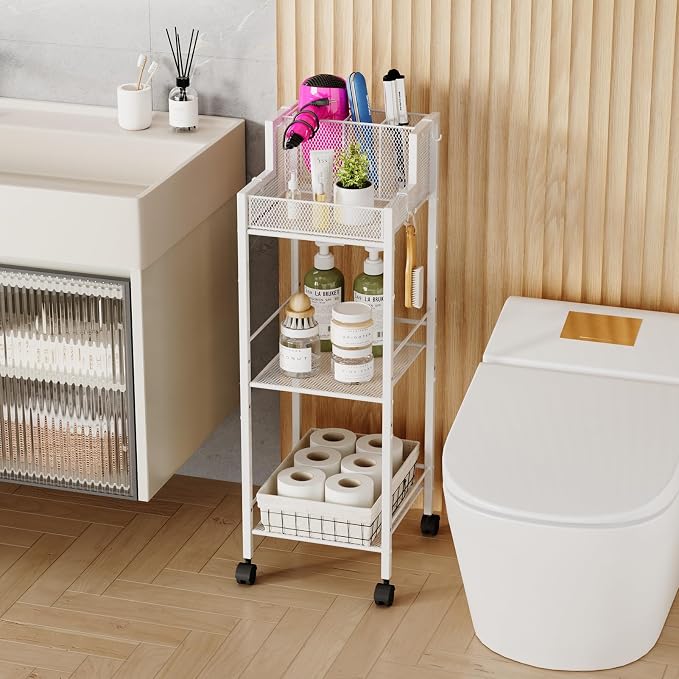 VITVITI Metal Hair Tool Organizer Shelf for Bathroom, 3 Tiers Hair Product Bathroom Cart Organizer Floor Stand, Curling Irons Straighteners Storage Makeup Organizers for Vanity (White Color)