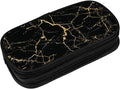 Perinsto Black And Gold Marble Texture Pencil Case Big Capacity Multi Compartment Stationery Box Pencil Pouch Holder Desk Organizer For School Office Home