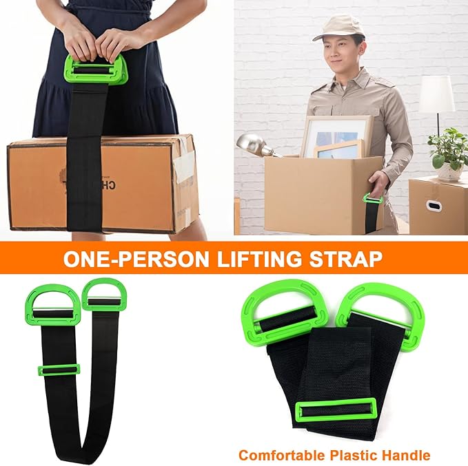 Moving Straps, 2-Person Adjustable Shoulder Moving Lifting Straps and 1-Person Handle Lifting System, Safety Easily for Moving Furniture, Appliances, Mattresses Heavy Objects up to 880lbs