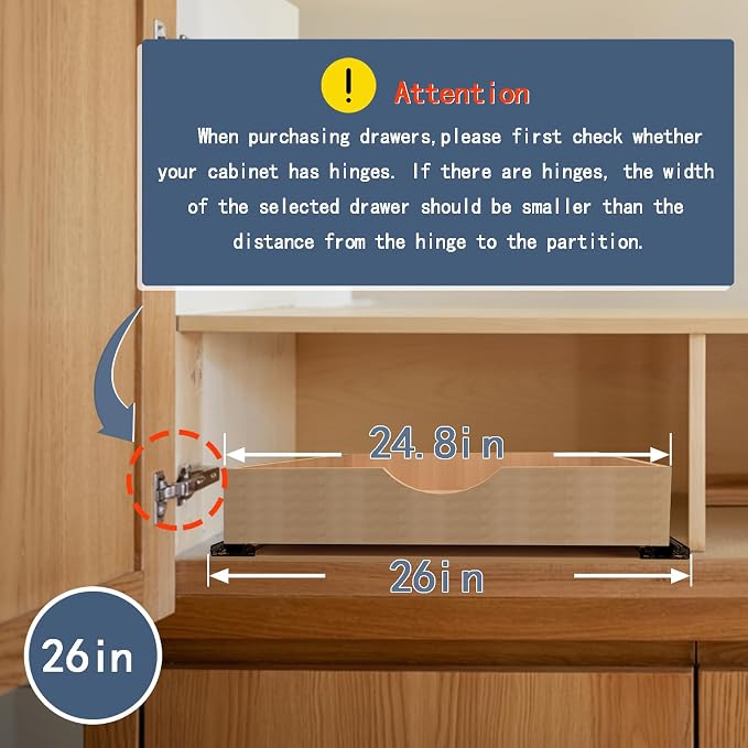 Pull Out Cabinet Drawers - 6x2 Size Options (12-23'W,18-21'D), Pre-Assembled with Soft Close Slides, Solid Beechwood, Easy Installation(26'W x 21'D)