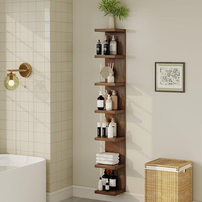 LitaEther Wood Wall Shelf Units,7 Tier Lack Floating Shelves,Rustic Bookshelf for Home, Bedroom, Living Room