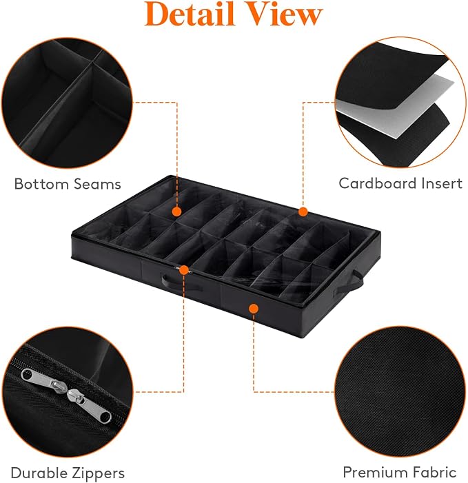 Lifewit Under Bed Shoe Storage Organizer 1 Pack(16 Shoes Cells+4 Boots Cells), 4.3 Inches Profile Fabric Shoes Container Box with Clear Cover, Foldable Storage Bag with 2 Handles, Fits 12 to 20 Pairs