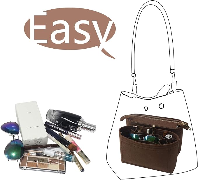 Bag Organizer, Bag Shaper Purse Insert Felt Organizer Fit in NeoNoe Noé and other Bucket Bags - coffee