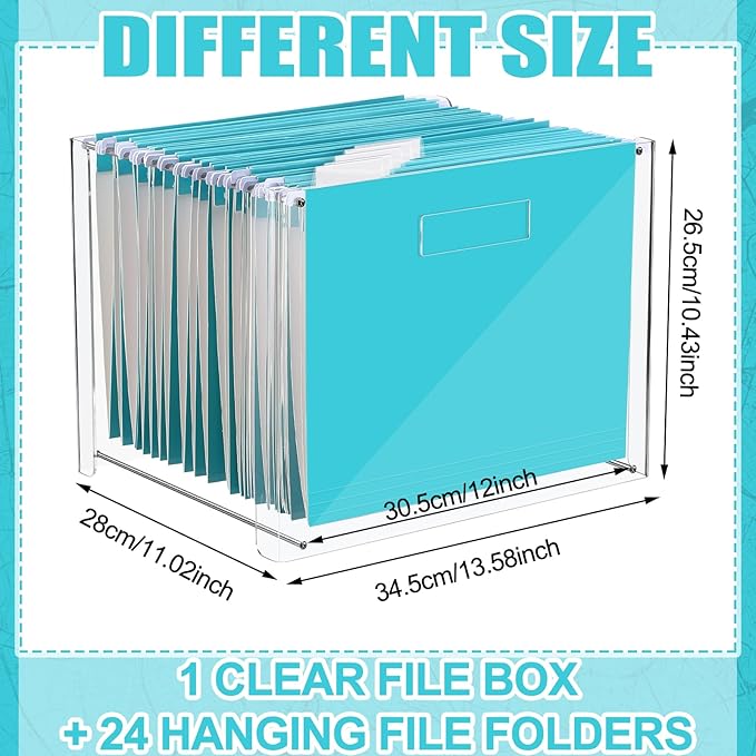 Dispowreath 24 Hanging File Folder with Acrylic Organizer for Letter/a4 Size Desktop Clear File Storage Box with Handles for Home Work Office Use(Blue,Classic)