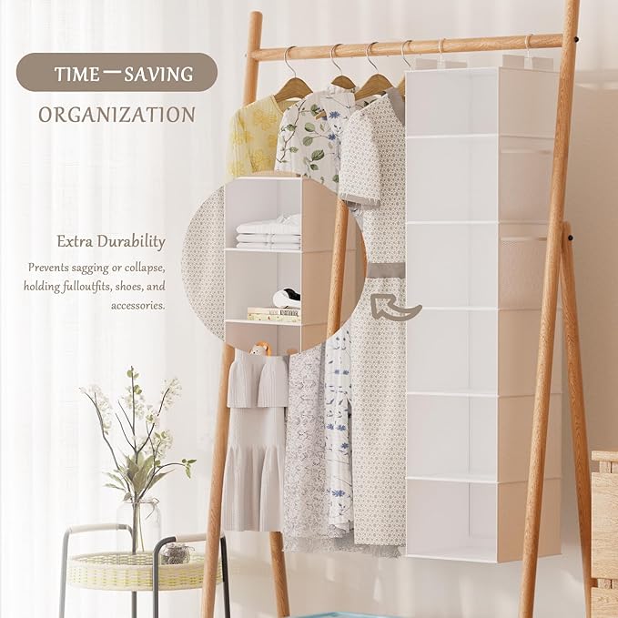 VERONLY Hanging Closet Organizer and Storage with Bamboo Support, 6-Shelf Closet Hanging Storage Shelves, Closet Organizers Easy Mount Foldable for Bedroom