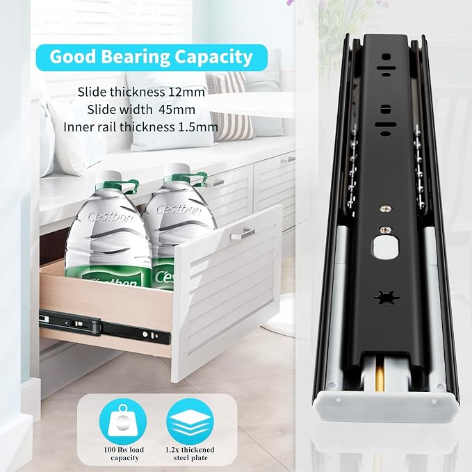 YENUO 5 Pairs Soft Close Drawer Slides Full Extension 12–24 Inch 100 LB | Side Mount Heavy Duty Quiet Self Closing Cabinet Drawer Glides Rails Ball Bearing 12–24 Inch for Kitchen Dresser Hardware