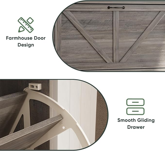 Smart FENDEE Shoe Cabinet, Shoe Storage Cabinet for Entryway with 2 Flip Drawers, Narrow Farmhouse Shoe Organizer Cabinet, Slim Shoe Rack Cabinet, Gery