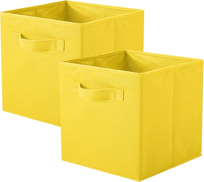 ShellKingdom Storage Bins, Foldable Fabric Storage Cubes and Cloth Storage Organizer Drawer for Closet and Toys Storage, 2 Pack (Yellow)