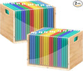 Sbanmao 2 Pack Hanging File Organizer, Clear Acrylic File Box Organizer, Bamboo Filing Box File Crate Storage Boxes, Portable Filing Organizer with Handle for Letter Size
