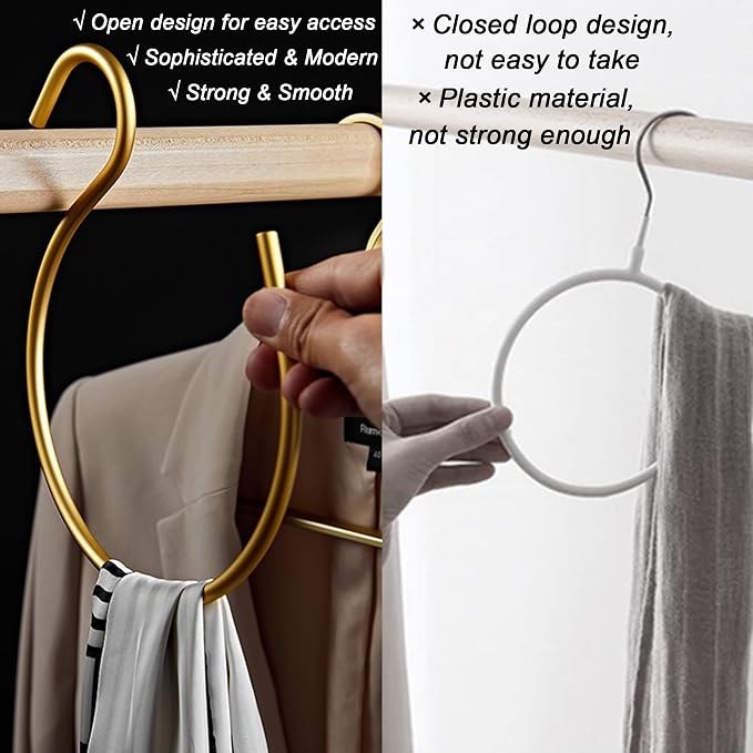 4Pcs Scarf Hanger Gold,Scarf Ring Hangers,Multi-Purpose Circle Storage Hook,for Baseball Caps,Belt,Ties,Belts,Scarves,Shawls