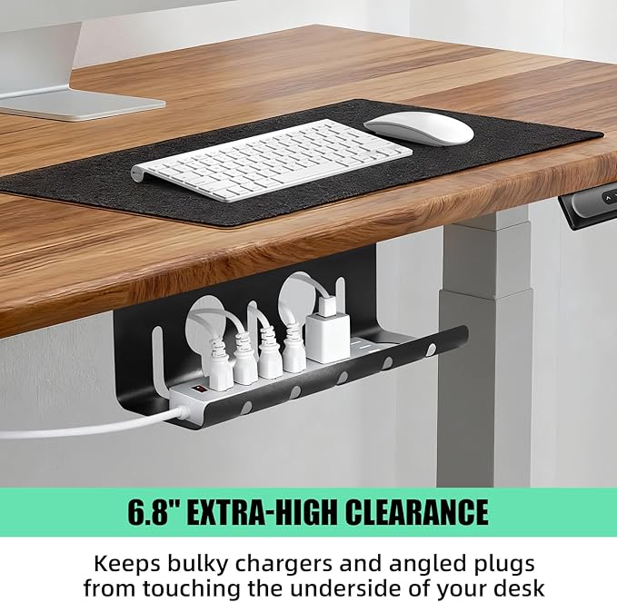 Cord Management Under Desk, 16.5" L x 4.7" W x 6.8" H, 2 Pack Under Desk Cable Tray, Wire Organizer for Power Strip, Tape Mount or Screw Mount, Easy Install Cord Raceway for Desk & Home