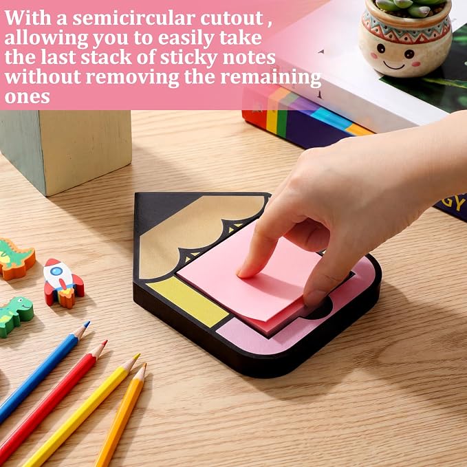 Back to School Sticky Note Holder Large Pencil Shaped Wood Notepad Dispenser 3 x 3 Sticky Notes Organizer Teacher Appreciation Gifts for Desk Office Classroom Students Gift, No Pads Included