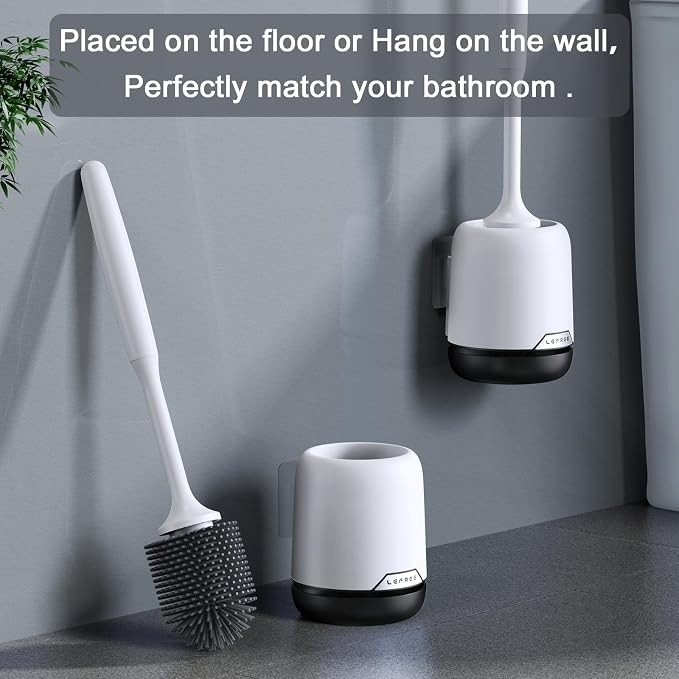 Lefree 3 Pack Silicone Toilet Bowl Brush and Holder Set with Ventilated Holder, Floor Standing & Wall Mounted Toilet Scrubber