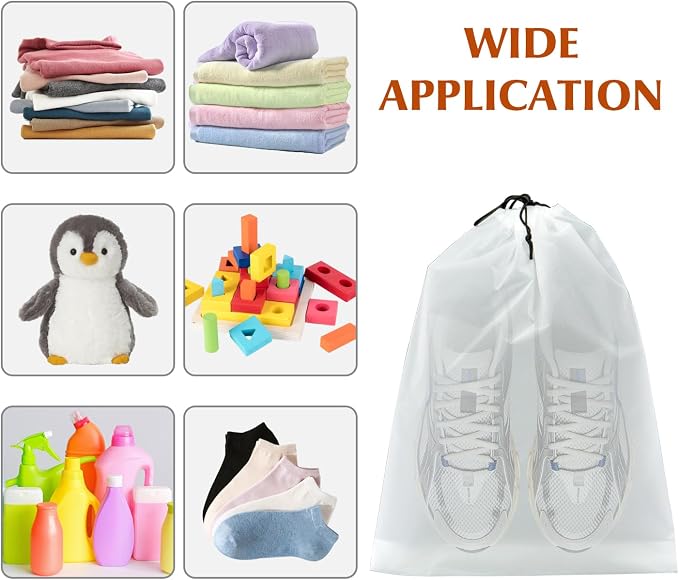 5 Pack Shoe Bags for Travel, Waterproof Drawstring Bag for Men Women, Shoe Storage, Travel Essentials, Organization Accessories (5, Clear)