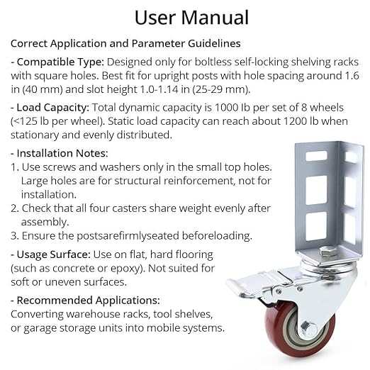 QWORK 3" Boltless Rack Caster Wheels, 8 Pack Storage Shelf Accessories, Heavy Load 1000 lb Capacity for Garage, Warehouse & Workshop Shelving, 8-11/16" Total Height, 2-1/16" Side Length