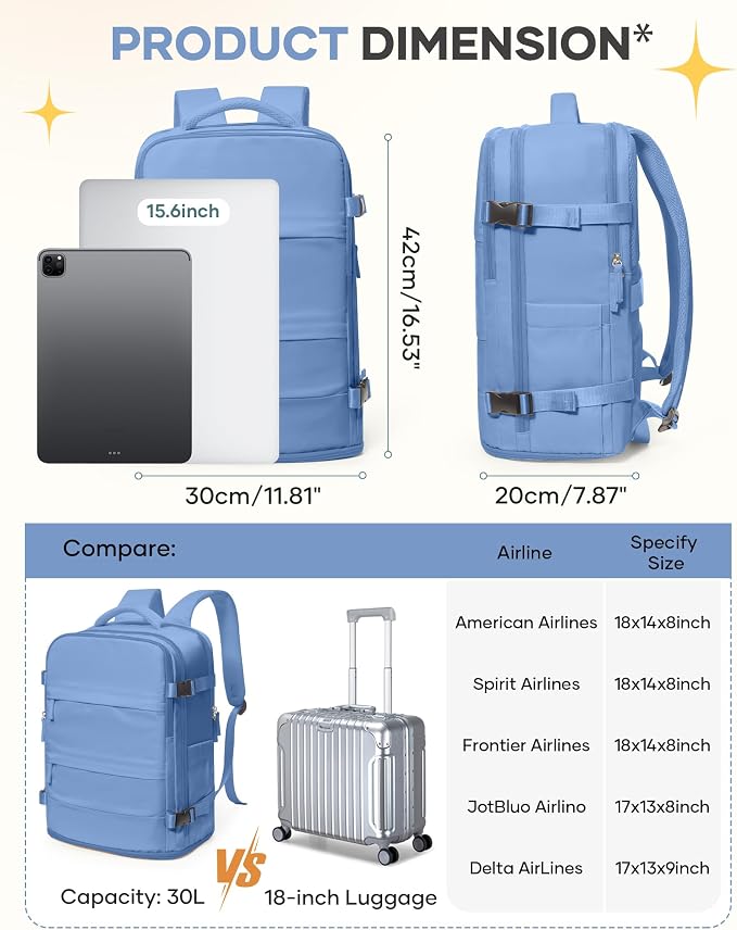 Travel Backpack for Women Airline Approved Carry on Backpack for Airplanes Mochila De Viaje Personal Item Travel Bag Spirit Airlines Personal Item Bag 18x14x8 Backpack for Traveling on Airplane