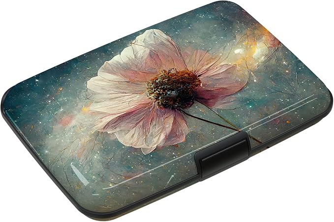 Mini Credit Card Holder, RFID Blocking Aluminum Hard Case, Small Metal Wallet for Business Travel, Starry Sky Flower