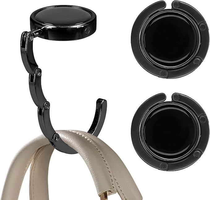 kwmobile Purse Hook for Table - Set of 2 Purse Holder - Folding Handbag Hanger - Portable Bag Holder - Bag Hooks for Desk - Table Hook Black