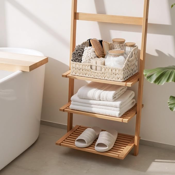 GRANNY SAYS Wicker Storage Baskets for Shelves, Large Wicker Basket with Handles, Trapezoid Woven Baskets for Storage, Decorative Basket for Home Decor, Butter Milk