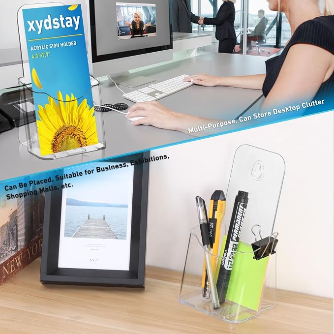 xydstay 12 Pack Acrylic Brochure Holder 4 Inches Slant Back Design, Clear Display Stand, Plastic Table Stand Sign Holder,Pamphlet Holder Flyer Holder, Acrylic Display Stand