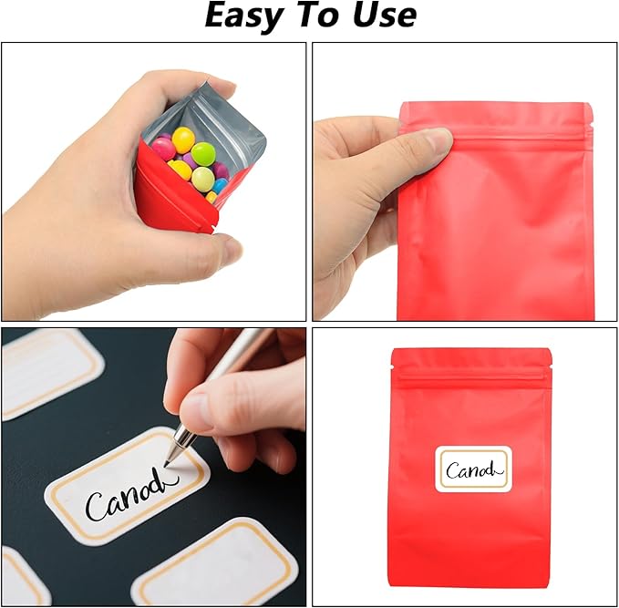 100PCS Smell Proof Resealable Pouch Bags,ULIFESTAR Aluminum Foil Flat Food Storage Bag,Sealable Pcsaging Zipper Pouches with Tear Notches for Pcsaging Lipgloss,Jewelry,etc(12 * 20cm/4.72 * 7.87",Red)