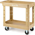 ELAFROS 2-Tier Heavy Duty Rolling Cart, 34 x 17 in, 2 Fixed 2 Swivel, Sand | 550 lbs Capacity, Deep Tub Shelves, Plastic Utility Cart, Service Cart, Work Cart, Tool Cart, Tub Storage, Warehouse Garage