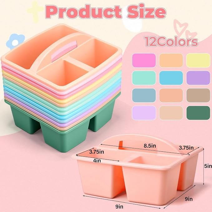 Kathfly 12 Pack Classroom Caddy Organizer with Handle, Plastic Art Craft Cleaning Caddy Bulk, Small Multipurpose Supply Organization Storage Basket for Table Desk Office Pencil Teacher (Mixed Color 1)
