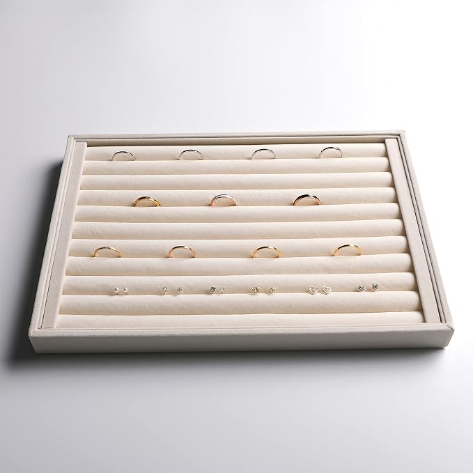 Frebeauty Jewelry Trays for Drawer,Set of 4 Jewelry Organizer and Storage | Velvet Material,Stackable,Adjustable Dividers,Drawer Inserts for Rings Studs Bracelet,Earring Organizer for Women Girls