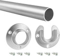 Outwater 32" Satin Chrome Aluminum Closet Rod Kit – 1-5/16" Diameter with Matching U & O Flanges and Mounting Screws